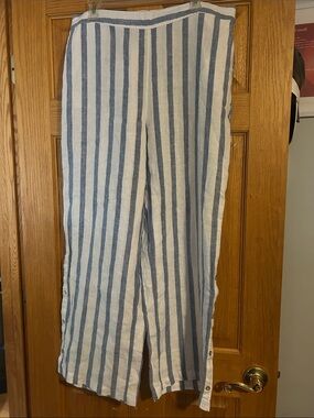 Jones & Co 100% Linen Striped Wide Leg Pants | Size XL